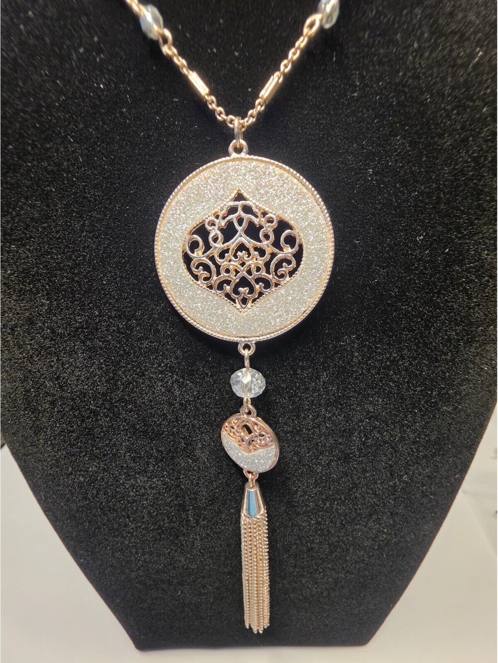 Charming Charlie Gold Tone Tasseled Pendant Necklace Chain 38"